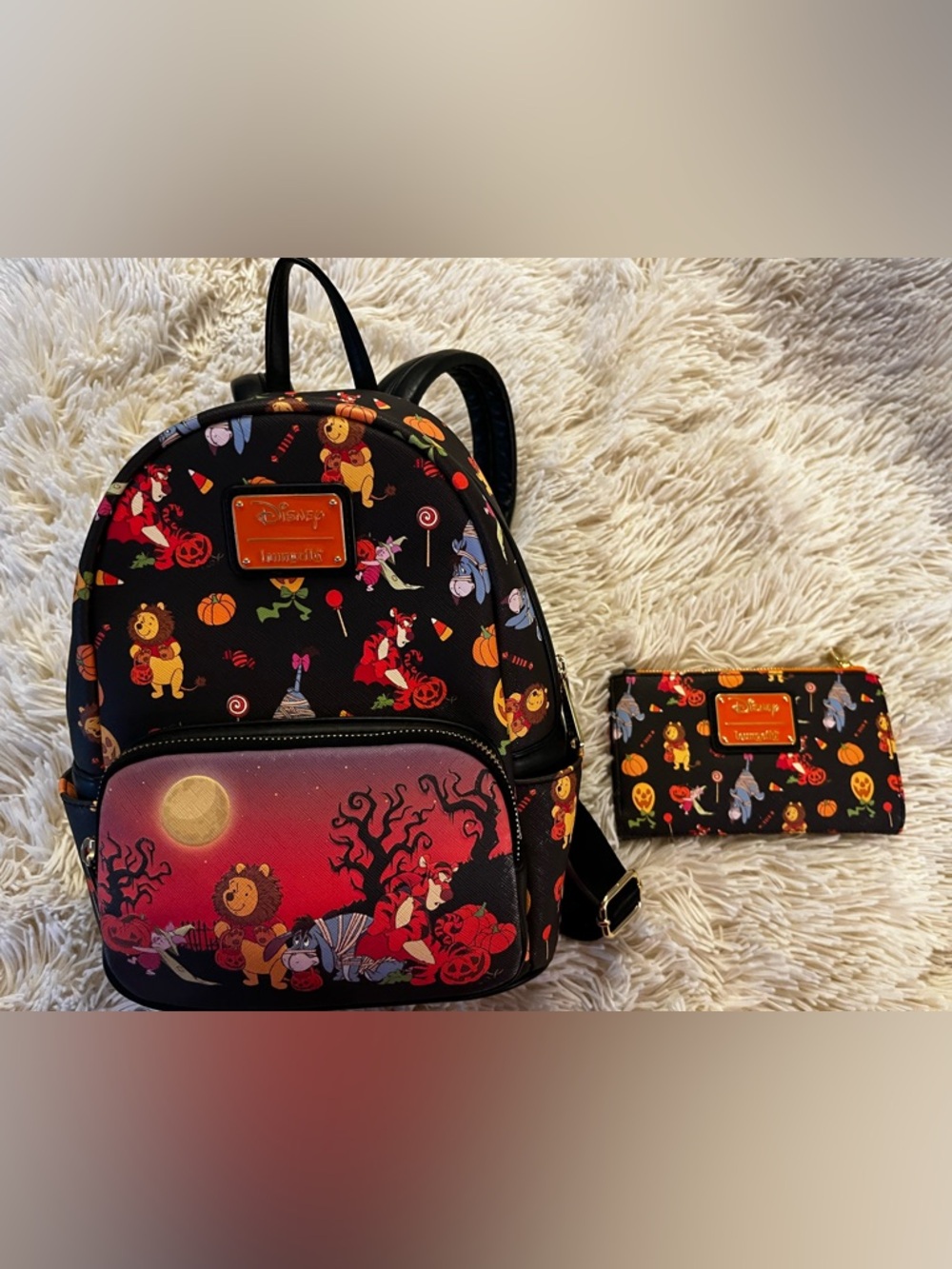 Loungefly Black Halloween Winnie the Pooh Mini Backpack & Wallet - Red Accents